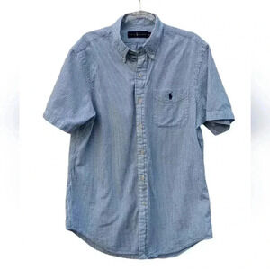 Polo Ralf Lauren Men's Striped Blue/White Seersucker Short Sleeve shirt Size Med